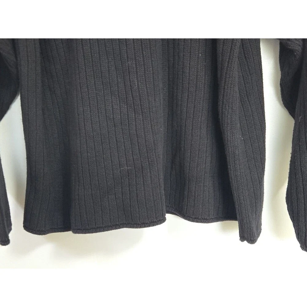 J Crew Sweater Mens L Black Ribbed Knit Cotton Fisherman Oarsman Crewneck